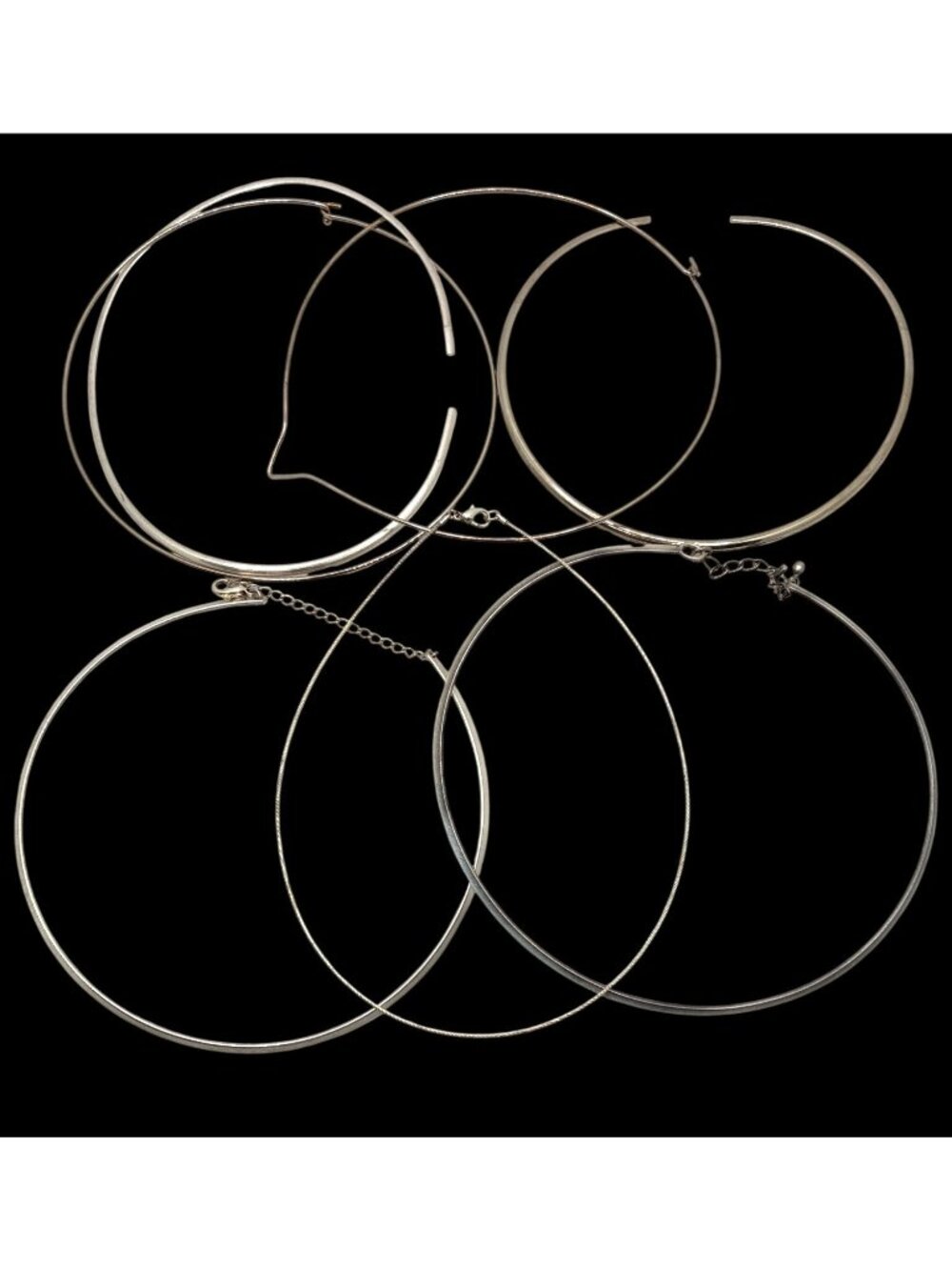 Lot of 7 Vintage Silver Tone Choker Style Necklace Size 5 to 5.5in Various Style